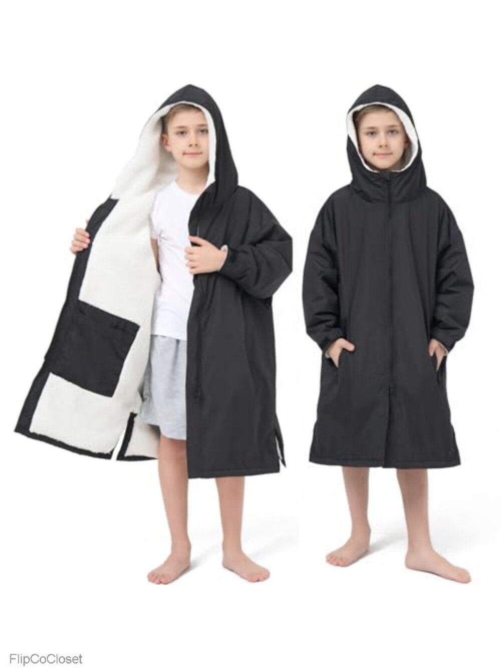 Kids Sherpa-Lined Swim Parka Windproof Waterproof Robe Coat